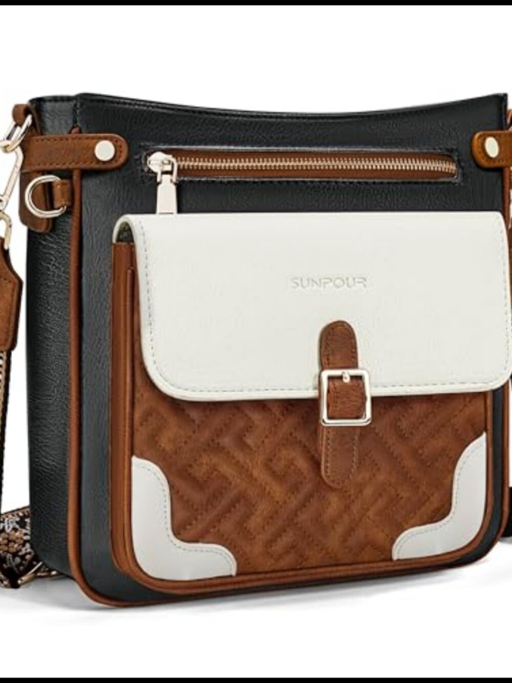 Large Quilted Vegan Leather Crossbody Bag RFID Wide Strap Purse